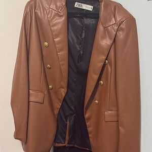 Zara size XL leather brown blazer